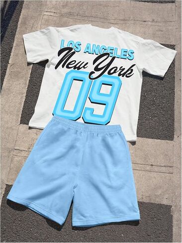 Men's 2 Piece Casual Outfits Y2K Short Sleeve Graphic Tees & Drawstring Track Shorts Streetwear in Saudi Arabia