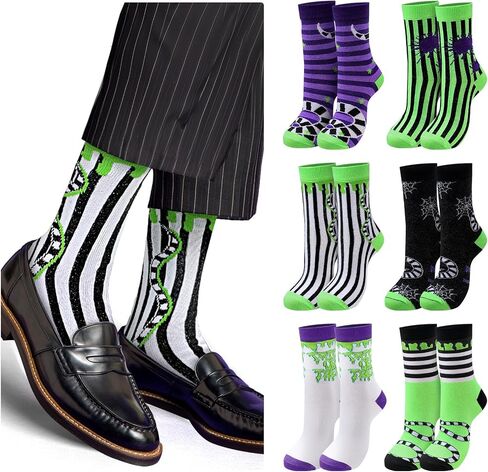 6 Pairs Halloween Horror Socks Halloween Sandworm Costumes Scary Calf Length Socks Gifts for Scary Movie Lover in Saudi Arabia