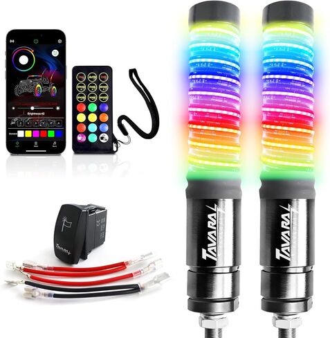 Tavaray 2PCS 1FT COB Fat Whip Lights, App & Remote Control LED Whip Lights for Side by Side, Brake/Signal/Reverse Sync, Spiral RGB Chasing Antenna Compatible with UTV ATV Polaris RZR Can-Am in Kuwait