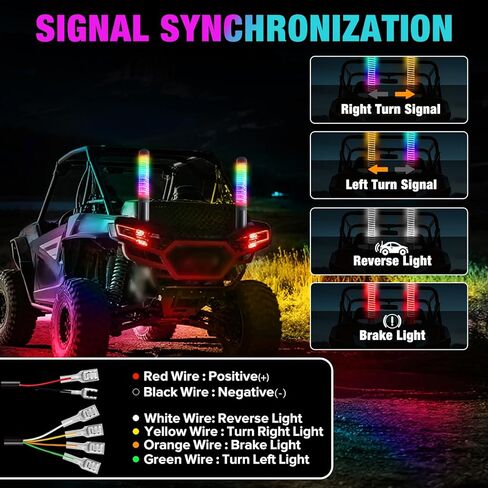 Tavaray 2PCS 1FT COB Fat Whip Lights, App & Remote Control LED Whip Lights for Side by Side, Brake/Signal/Reverse Sync, Spiral RGB Chasing Antenna Compatible with UTV ATV Polaris RZR Can-Am in Kuwait