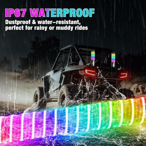 Tavaray 2PCS 1FT COB Fat Whip Lights, App & Remote Control LED Whip Lights for Side by Side, Brake/Signal/Reverse Sync, Spiral RGB Chasing Antenna Compatible with UTV ATV Polaris RZR Can-Am in Kuwait