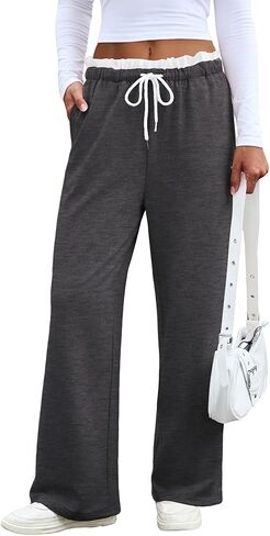 Anbech بنطال رياضي واسع الساق للنساء 2025 منخفض الارتفاع برباط فضفاض بنطال رياضي غير رسمي بنطلون طويل للركض مع جيوب in Kuwait