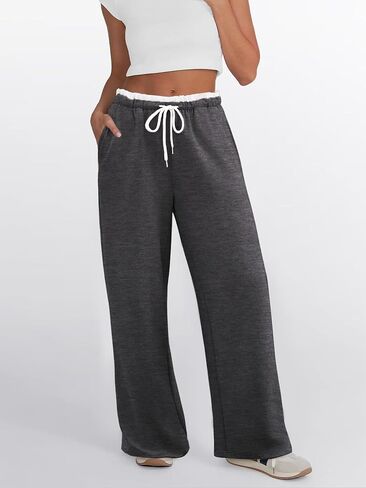 Anbech بنطال رياضي واسع الساق للنساء 2025 منخفض الارتفاع برباط فضفاض بنطال رياضي غير رسمي بنطلون طويل للركض مع جيوب in Kuwait