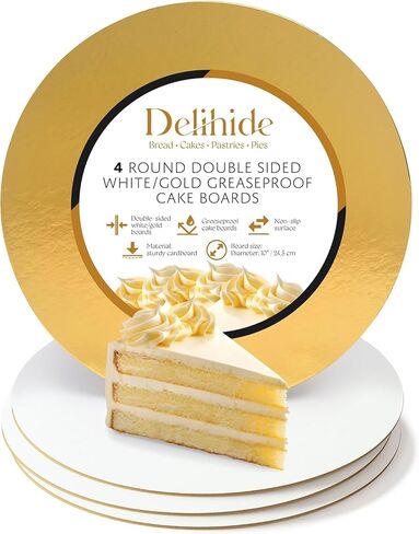 Premium Cake Boxes with Cake Boards Set - 12 Front-Loading Cake Boxes 10", 12 White/Gold Greaseproof Cake Boards 10 Inch – Sturdy Cardboard Cake Boxes, Thick Cake Boards – Window Cake Box Set in Saudi Arabia