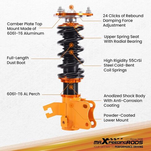 maxpeedingrods قطعتان من اللفائف الأمامية لنيسان S13 240SX 1989-1994، طقم تعليق كويلوفيرز قابل للتعديل 24 مستوى، طقم خفض الارتفاع قابل للتعديل، ذهبي in Saudi Arabia