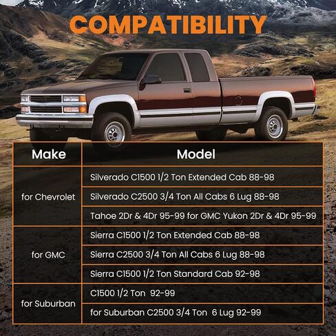طقم خفض المغزل الأمامي 2 بوصة من maxpeedingrods لسيارة Chevy Silverado/GMC Sierra C1500 C2500 1988-1998، لسيارة Chevy Suburban C1500 C2500 1992-1999 مع دوارات 1.25 بوصة in Saudi Arabia