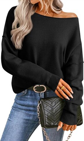 Saodimallsu Womens Off The Shoulder Sweater Boat Neck Batwing Sleeve Knit Pullover 2025 Cute Casual Trendy Jumper Tops in Saudi Arabia
