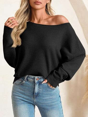 Saodimallsu Womens Off The Shoulder Sweater Boat Neck Batwing Sleeve Knit Pullover 2025 Cute Casual Trendy Jumper Tops in Saudi Arabia