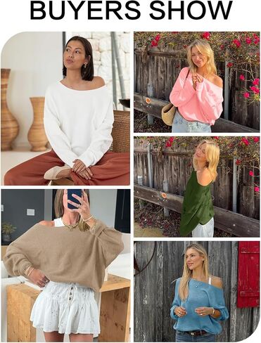 Saodimallsu Womens Off The Shoulder Sweater Boat Neck Batwing Sleeve Knit Pullover 2025 Cute Casual Trendy Jumper Tops in Saudi Arabia