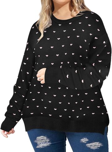 RITERA Plus Size Sweater for Women Pullover Crewneck Knit Side Split Sweatershirt Winter Casual Basic Oversize XL-5XL in Kuwait