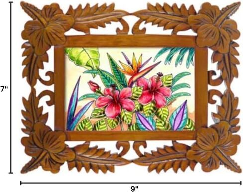 Lunch Money Hibiscus Flower Hawaiian Beach Ocean Themed Wooden Picture Frame - Fits 4 x 6 Photo (Hibiscus Swirl Frame) in Saudi Arabia
