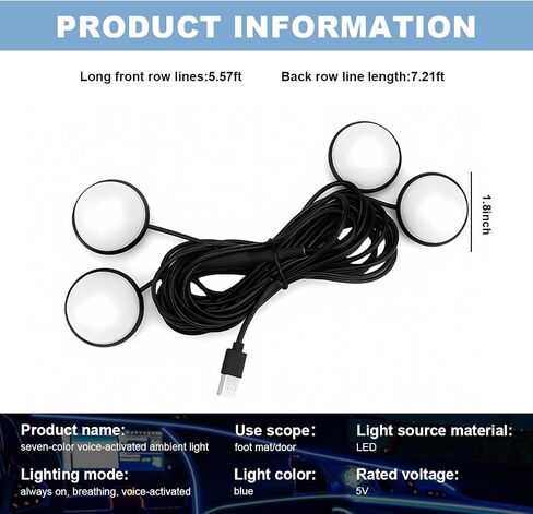 مصابيح LED داخلية للسيارة، مجموعة إضاءة نيون محيطة للسيارة مع جهاز تحكم عن بعد، مجموعة إضاءة LED للديكور الليلي مع منفذ USB للسيارة والحديقة والمطبخ المنزلي (ملونة) in Saudi Arabia
