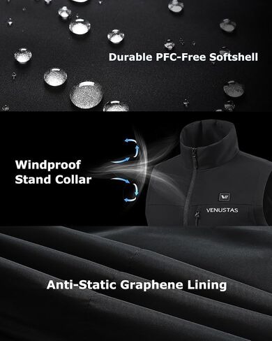 Venustas Softshell Heated Vest for Men, 10 Hrs Runtime, Electric Heating Golf Vest, lightweight windproof vest in Saudi Arabia