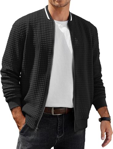 COOFANDY Mens Casual Jackets Lightweight Fall Bomber Jacket Full Zip Knit Sweater Jacket Varsity Coat in Saudi Arabia