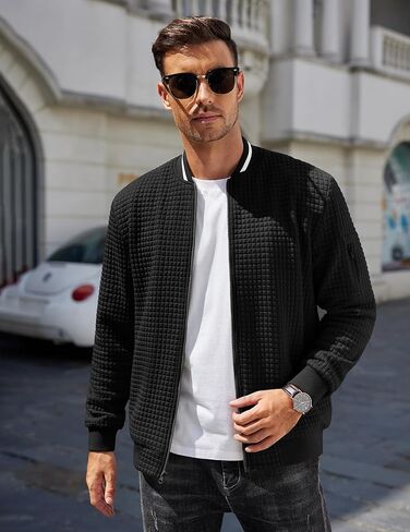 COOFANDY Mens Casual Jackets Lightweight Fall Bomber Jacket Full Zip Knit Sweater Jacket Varsity Coat in Saudi Arabia