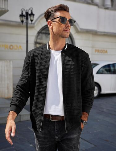 COOFANDY Mens Casual Jackets Lightweight Fall Bomber Jacket Full Zip Knit Sweater Jacket Varsity Coat in Saudi Arabia