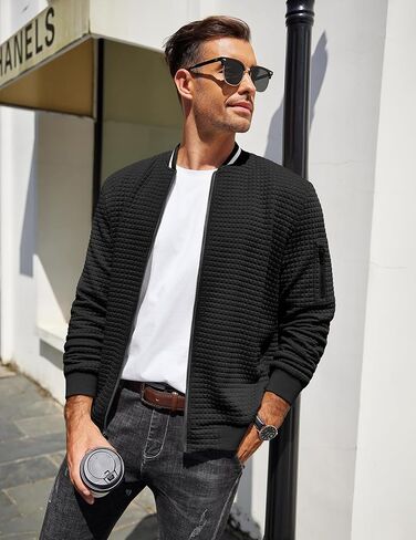 COOFANDY Mens Casual Jackets Lightweight Fall Bomber Jacket Full Zip Knit Sweater Jacket Varsity Coat in Saudi Arabia