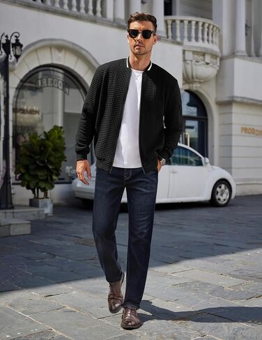 COOFANDY Mens Casual Jackets Lightweight Fall Bomber Jacket Full Zip Knit Sweater Jacket Varsity Coat in Saudi Arabia