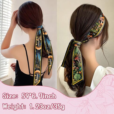 2PCS Scarf Silk Feeling Hair Head Satin Long Neck Fashion Scarfs for Bag Decoration Women Girls Cute 59 * 6.7" in Kuwait