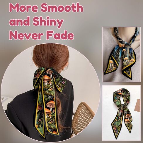 2PCS Scarf Silk Feeling Hair Head Satin Long Neck Fashion Scarfs for Bag Decoration Women Girls Cute 59 * 6.7" in Kuwait