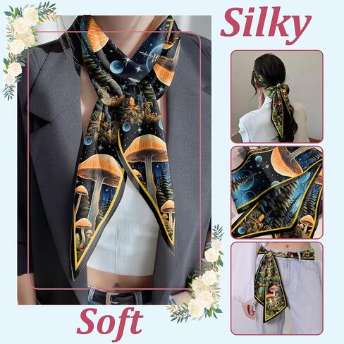 2PCS Scarf Silk Feeling Hair Head Satin Long Neck Fashion Scarfs for Bag Decoration Women Girls Cute 59 * 6.7" in Kuwait