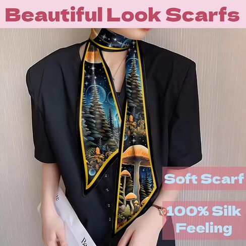 2PCS Scarf Silk Feeling Hair Head Satin Long Neck Fashion Scarfs for Bag Decoration Women Girls Cute 59 * 6.7" in Kuwait