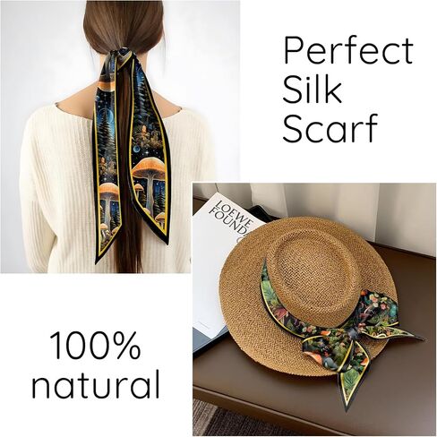 2PCS Scarf Silk Feeling Hair Head Satin Long Neck Fashion Scarfs for Bag Decoration Women Girls Cute 59 * 6.7" in Kuwait