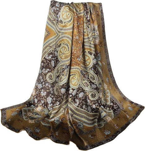 Women 100% Mulberry Silk Scarf Evening Square Shawl 43"*43" - Floral Print, for Party, Travel & Photography (Headscarf/Wrap) in Kuwait