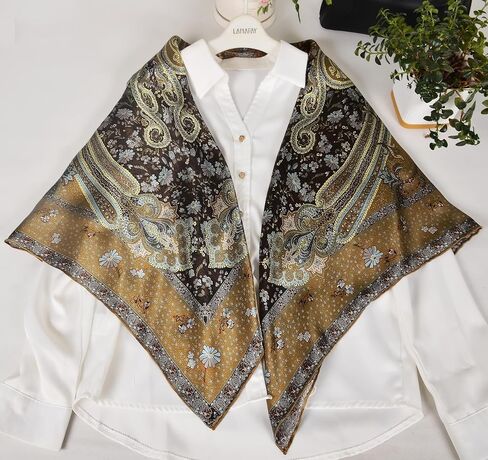 Women 100% Mulberry Silk Scarf Evening Square Shawl 43"*43" - Floral Print, for Party, Travel & Photography (Headscarf/Wrap) in Kuwait