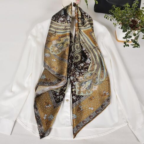 Women 100% Mulberry Silk Scarf Evening Square Shawl 43"*43" - Floral Print, for Party, Travel & Photography (Headscarf/Wrap) in Kuwait