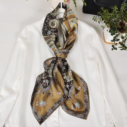 Women 100% Mulberry Silk Scarf Evening Square Shawl 43"*43" - Floral Print, for Party, Travel & Photography (Headscarf/Wrap) in Kuwait