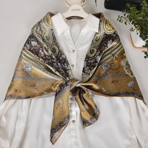 Women 100% Mulberry Silk Scarf Evening Square Shawl 43"*43" - Floral Print, for Party, Travel & Photography (Headscarf/Wrap) in Kuwait