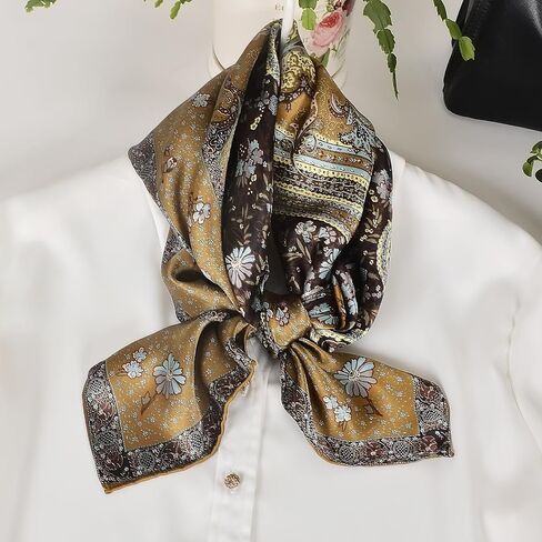 Women 100% Mulberry Silk Scarf Evening Square Shawl 43"*43" - Floral Print, for Party, Travel & Photography (Headscarf/Wrap) in Kuwait