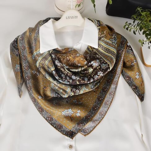 Women 100% Mulberry Silk Scarf Evening Square Shawl 43"*43" - Floral Print, for Party, Travel & Photography (Headscarf/Wrap) in Kuwait