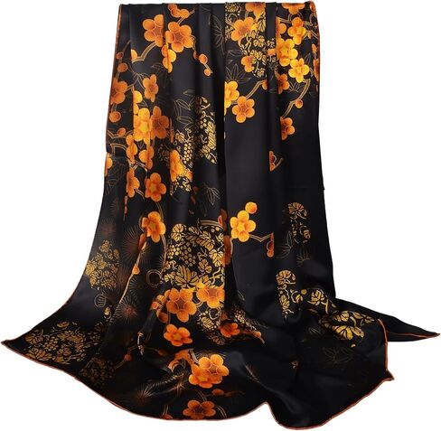 Women 100% Mulberry Silk Scarf Evening Square Shawl 43"*43" - Floral Print, for Party, Travel & Photography (Headscarf/Wrap) in Kuwait