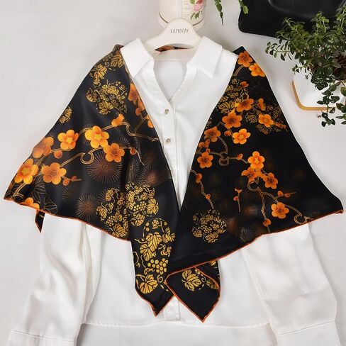 Women 100% Mulberry Silk Scarf Evening Square Shawl 43"*43" - Floral Print, for Party, Travel & Photography (Headscarf/Wrap) in Kuwait
