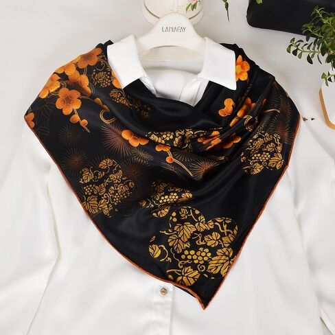 Women 100% Mulberry Silk Scarf Evening Square Shawl 43"*43" - Floral Print, for Party, Travel & Photography (Headscarf/Wrap) in Kuwait