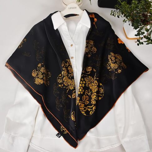 Women 100% Mulberry Silk Scarf Evening Square Shawl 43"*43" - Floral Print, for Party, Travel & Photography (Headscarf/Wrap) in Kuwait
