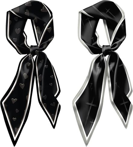 2PCS Scarf Silk Feeling Hair Head Satin Long Neck Fashion Scarfs for Bag Decoration Women Girls Cute 59 * 6.7" in Kuwait
