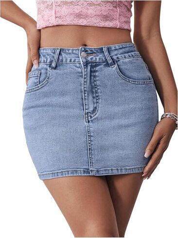 MakeMeChic Women's Casual High Waist Bodycon Jean Skirt Button Zipper Fly Mini Denim Skirt Blue D X-Small in Saudi Arabia
