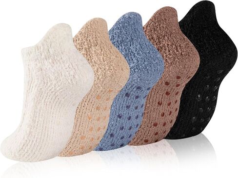 COOPLUS Non Slip Hospital Socks with Grips for Women Cozy Fluffy Winter Warm Fuzzy Slipper Socks for Women in Saudi Arabia