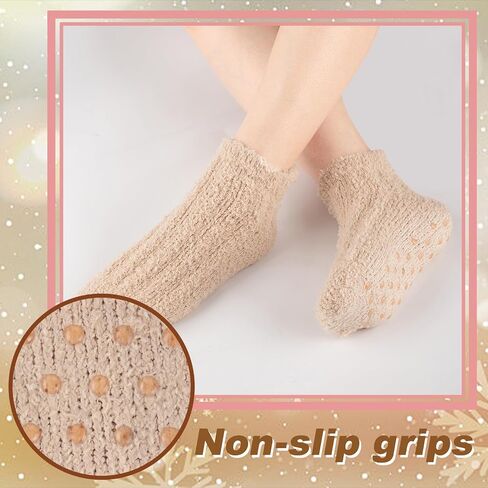 COOPLUS Non Slip Hospital Socks with Grips for Women Cozy Fluffy Winter Warm Fuzzy Slipper Socks for Women in Saudi Arabia