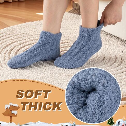 COOPLUS Non Slip Hospital Socks with Grips for Women Cozy Fluffy Winter Warm Fuzzy Slipper Socks for Women in Saudi Arabia