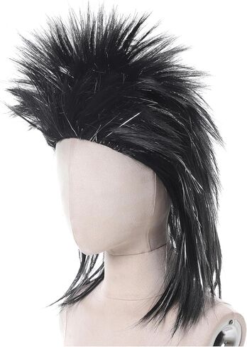 Spooktacular Creations Halloween Black Spiked Rock in Roll Wig with Earrings and Necklace,80s Diva Wig Women Rockstar for Adult Big Spiky Hair Black Rock Star Costume Cosplay Dress-up Party Accessory in Saudi Arabia