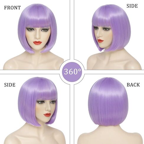 Burgundy Bob Wig With Bangs Short Dark Red Bob Wigs For Women Lavender Straight Bob Bangs Wig 10 Inch Heat Resistant Synthetic Hair Natural Looking For Daily in Saudi Arabia