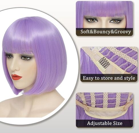 Burgundy Bob Wig With Bangs Short Dark Red Bob Wigs For Women Lavender Straight Bob Bangs Wig 10 Inch Heat Resistant Synthetic Hair Natural Looking For Daily in Saudi Arabia