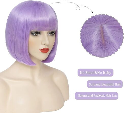 Burgundy Bob Wig With Bangs Short Dark Red Bob Wigs For Women Lavender Straight Bob Bangs Wig 10 Inch Heat Resistant Synthetic Hair Natural Looking For Daily in Saudi Arabia