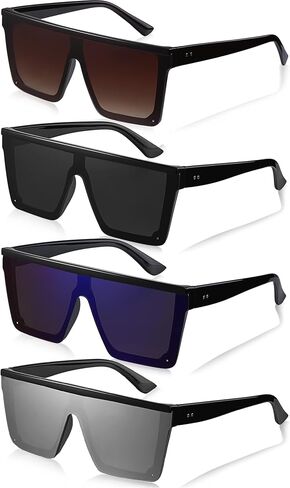 Frienda 4 Pairs Oversized Flat Top Sunglasses Vintage Square Sunglasses Unisex Square Shade Large Sunglasses for Women Men (Ice blue, Gray, Silver, Gradient Brown) in Saudi Arabia