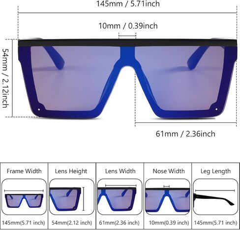 Frienda 4 Pairs Oversized Flat Top Sunglasses Vintage Square Sunglasses Unisex Square Shade Large Sunglasses for Women Men (Ice blue, Gray, Silver, Gradient Brown) in Saudi Arabia