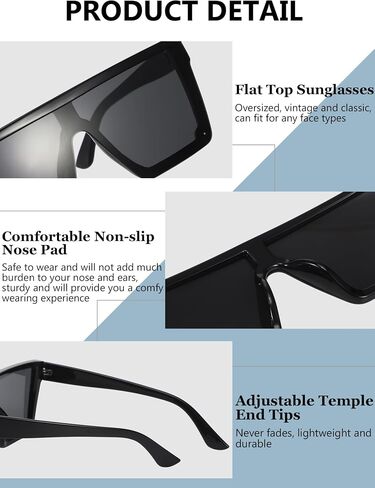 Frienda 4 Pairs Oversized Flat Top Sunglasses Vintage Square Sunglasses Unisex Square Shade Large Sunglasses for Women Men (Ice blue, Gray, Silver, Gradient Brown) in Saudi Arabia